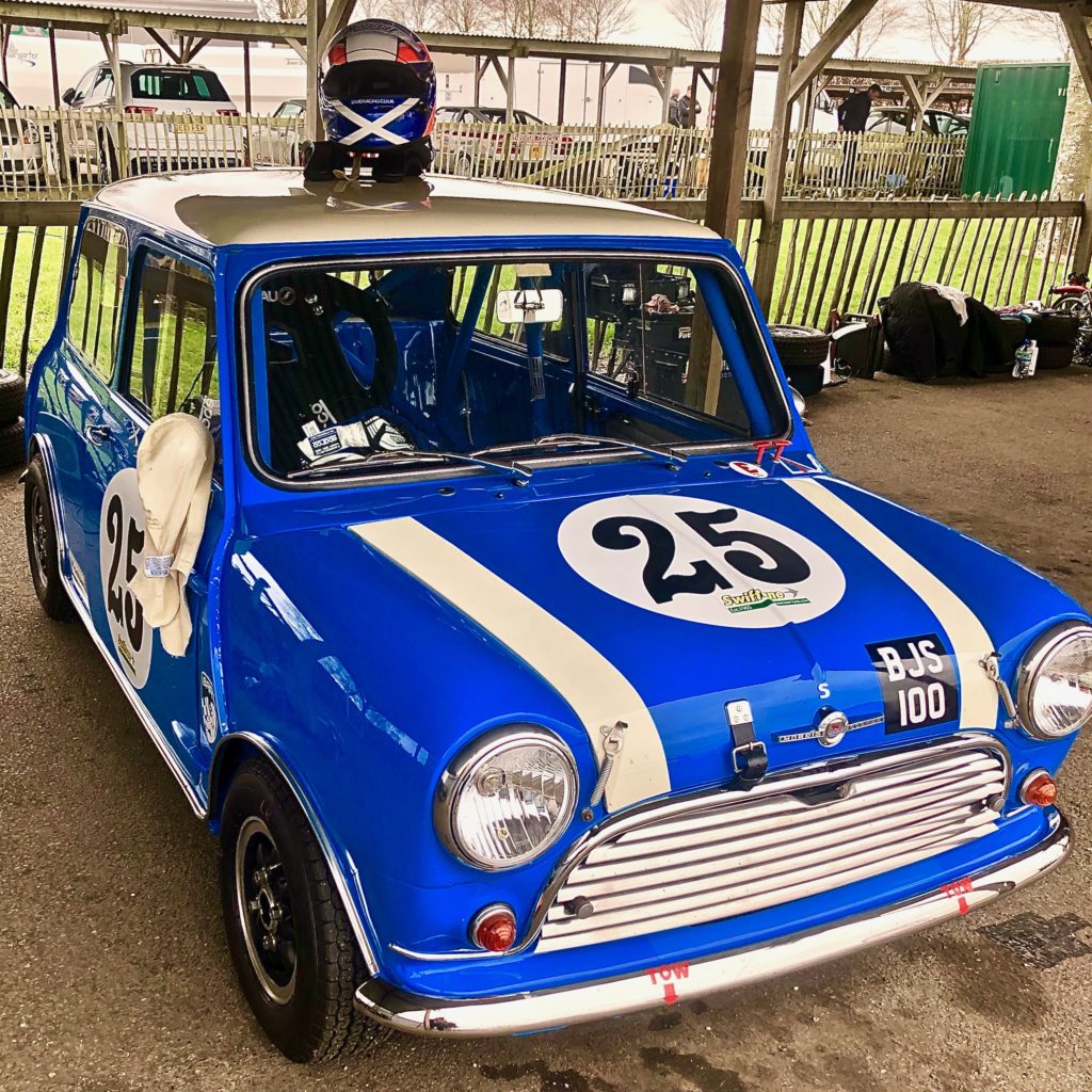 The Sime Racing Mini Cooper S, in the paddock at Goodwood, prior to the 77MM.